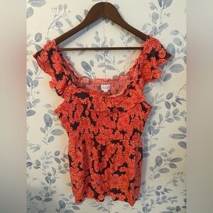 Isabel Maternity Pink Floral Smocked Tunic Top Size XL Orange. New w tag